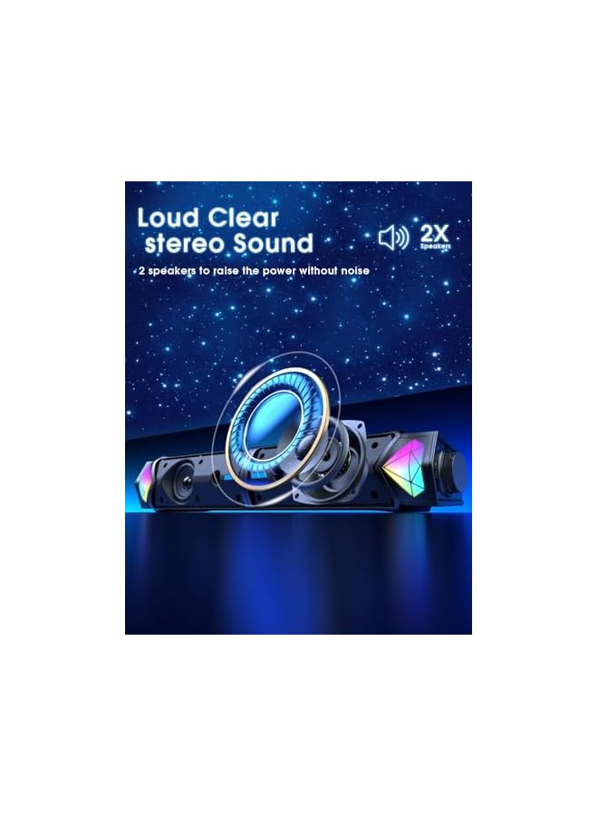 Computer Speakers, Bluetooth Computer Soundbar with HiFi Stereo & RGB Lighting - USB Powered Speakers for Desktop, Monitor, Phone, PC, Laptop - Includes C Adapter - Image 2